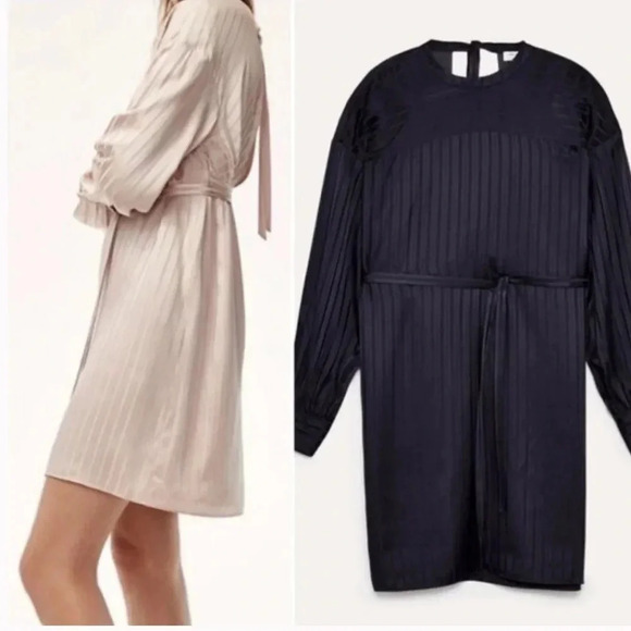 Aritzia S  Wilfred Silk Stripe Lined Long Sleeves Gaillard Dress - Picture 1 of 16